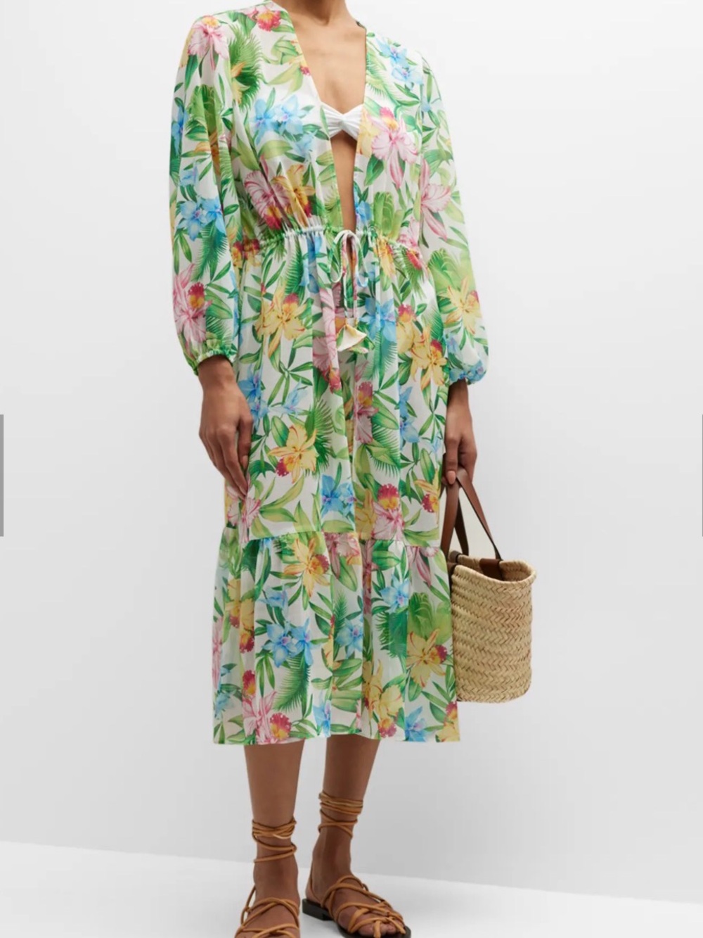 Tommy Bahama Orchid Garden Tie Front Duster Sheer Cover Up Size L/XL - Picture 1 of 4